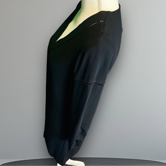 Massimo Dutti Black Viscose Pleat Front Lace Cutout Blouson Sleeve Shift Dress 4 - Picture 5 of 13